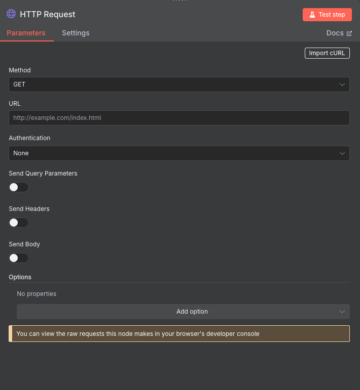 N8n HTTP Request node configuration interface showing all the parameter fields